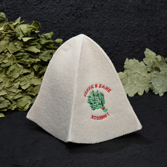 Шапка банная "Колокольчик", белая, с вышивкой (в ассортименте), евро